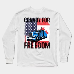 American Flag Canada Flag Convoy For Freedom 2022 Trucker Driver Long Sleeve T-Shirt